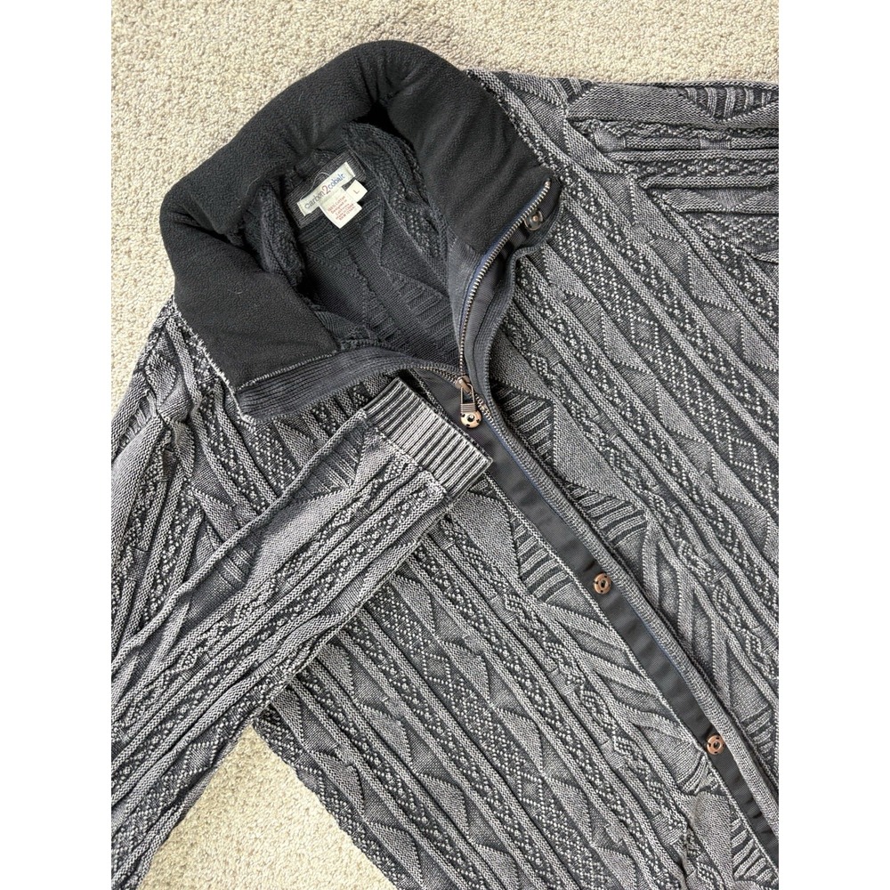 Carbon‎ 2 Cobalt Sweater Mens Large Full Zip Cardigan Chunky Knit Fisherman Gray